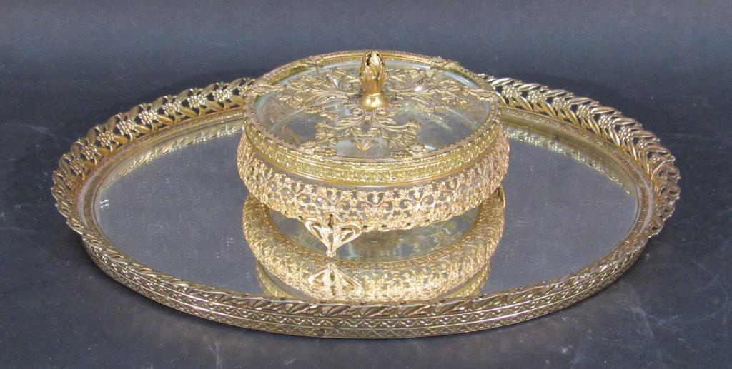 Two Piece Gilt Metal Dresser Set (1 of 2)