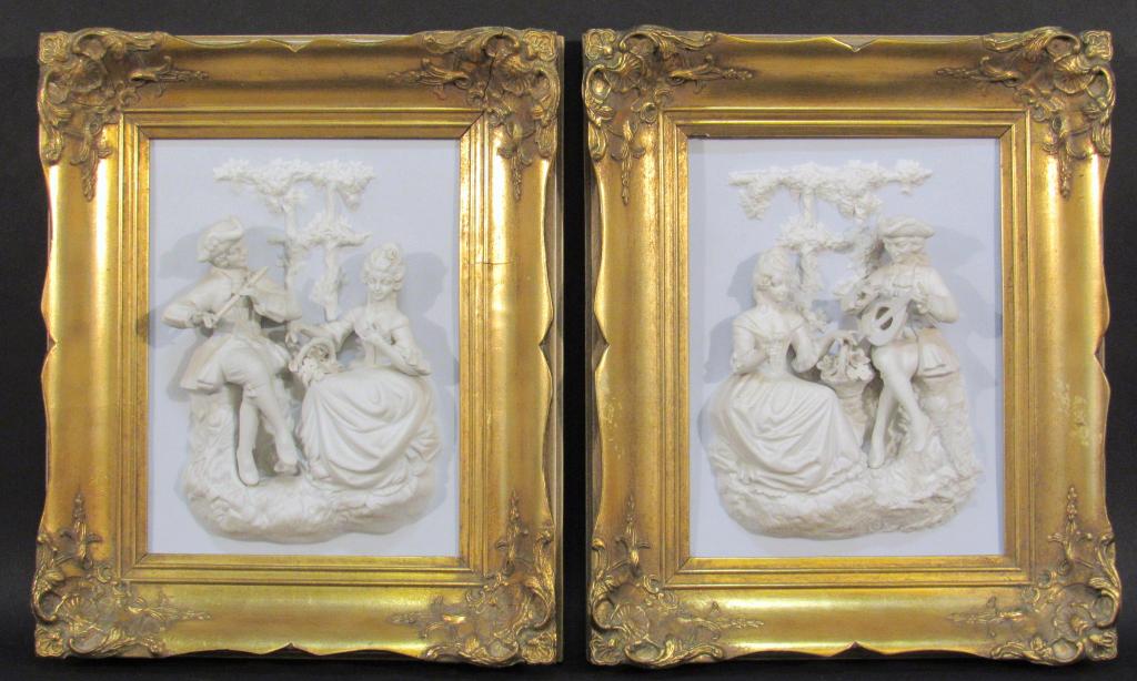 Pair Porcelain Framed Figural Groups (1 of 5)