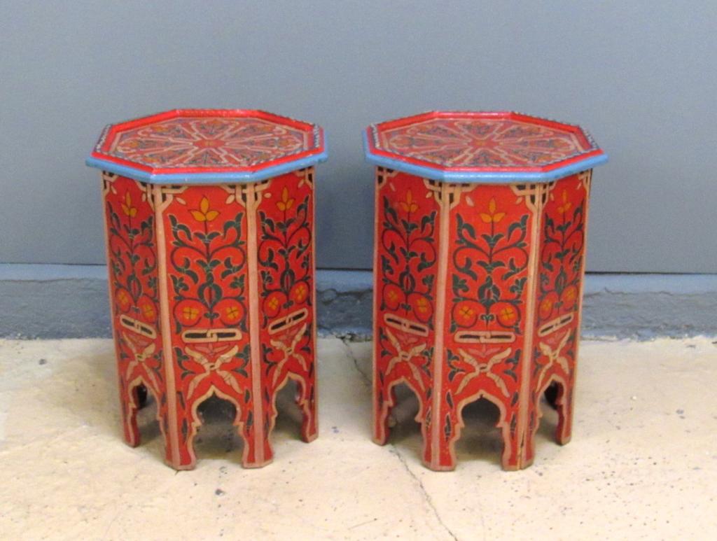 Pair Moroccan Painted Octagonal Stands (1 of 3)