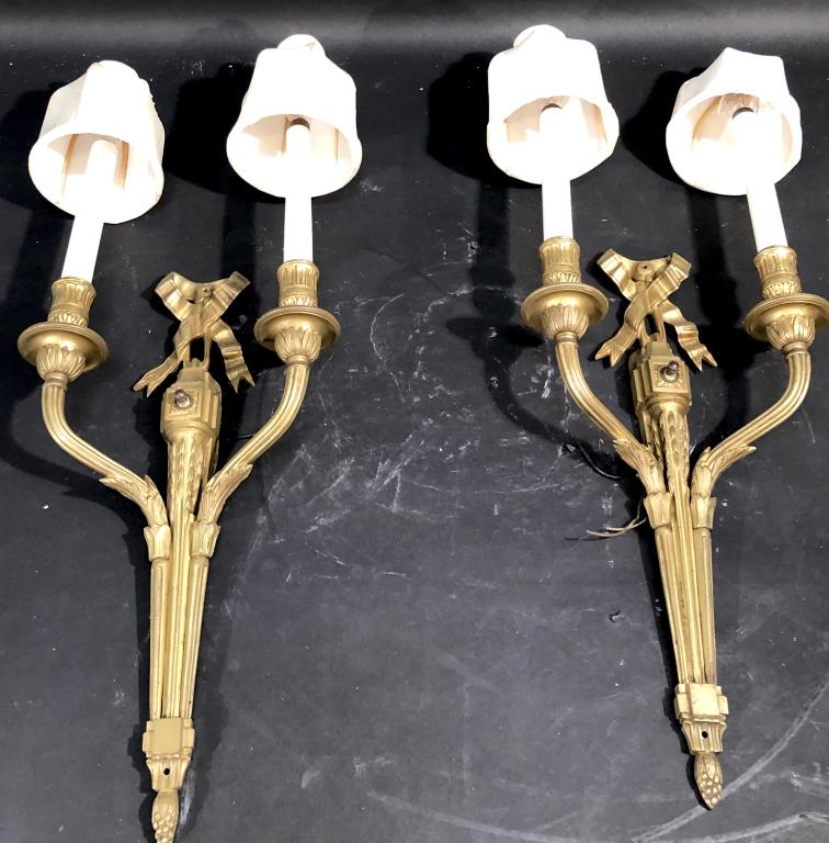 Pair French Bronze 2 Arm Sconces (1 of 5)
