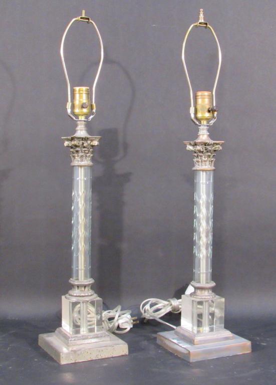 Pair Neoclassical Crystal Column Form Table Lamps (1 of 5)