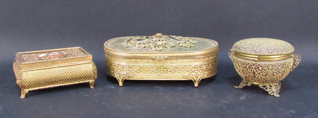 3 Filigree Gilt Metal Vanity Boxes (1 of 9)