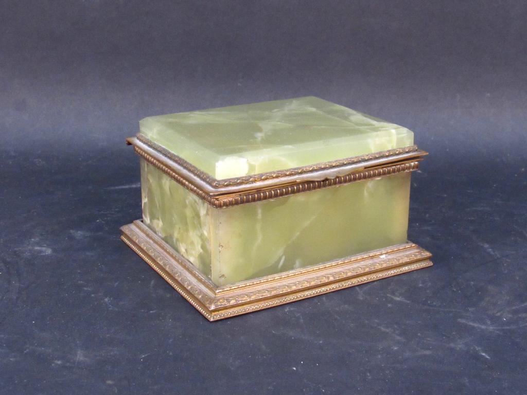 French Bronze and Onyx Vanity Box: Classical design trim. 5.25" X 4.75" X 3" (From 145 Central Park West Estate)