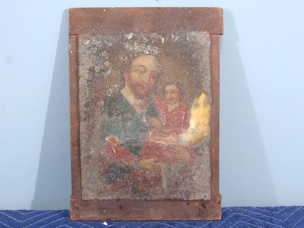 Antique Painted Icon on Tin (1 of 3)