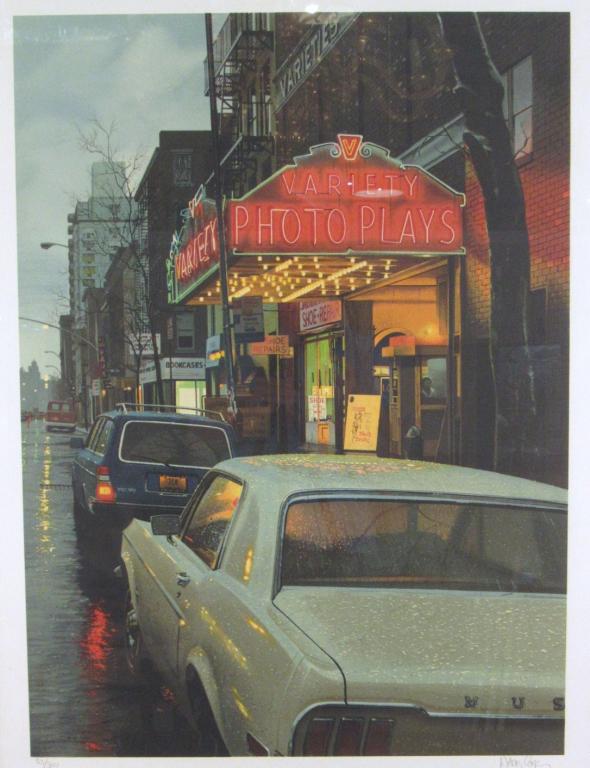 Davis Cone (b.1950) - Color Lithograph: Color Lithograph - "Variety Photo Plays" Signed and numbered 53/300. Raised paper seal. 32" X 24" (28" X 29") (A Tarrytown NY Estate)