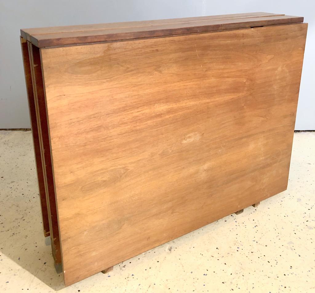 Herman Miller Style Folding Extension Table: No labels. Envelope / Accordion style folding dining table. Chips as shown. 35.5" X 10" X 29"h folded - 35.5" X 110" X 29"H open. (From a Watertown CT Estate)