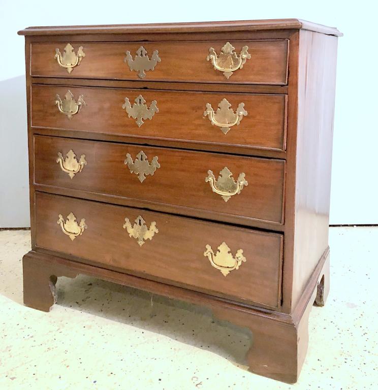 Antique American Chippendale Style Chest: Beveled top over 4 graduating framed drawers, bracket feet. 33" X 19" X 34"h (A North Salem, NY Estate)