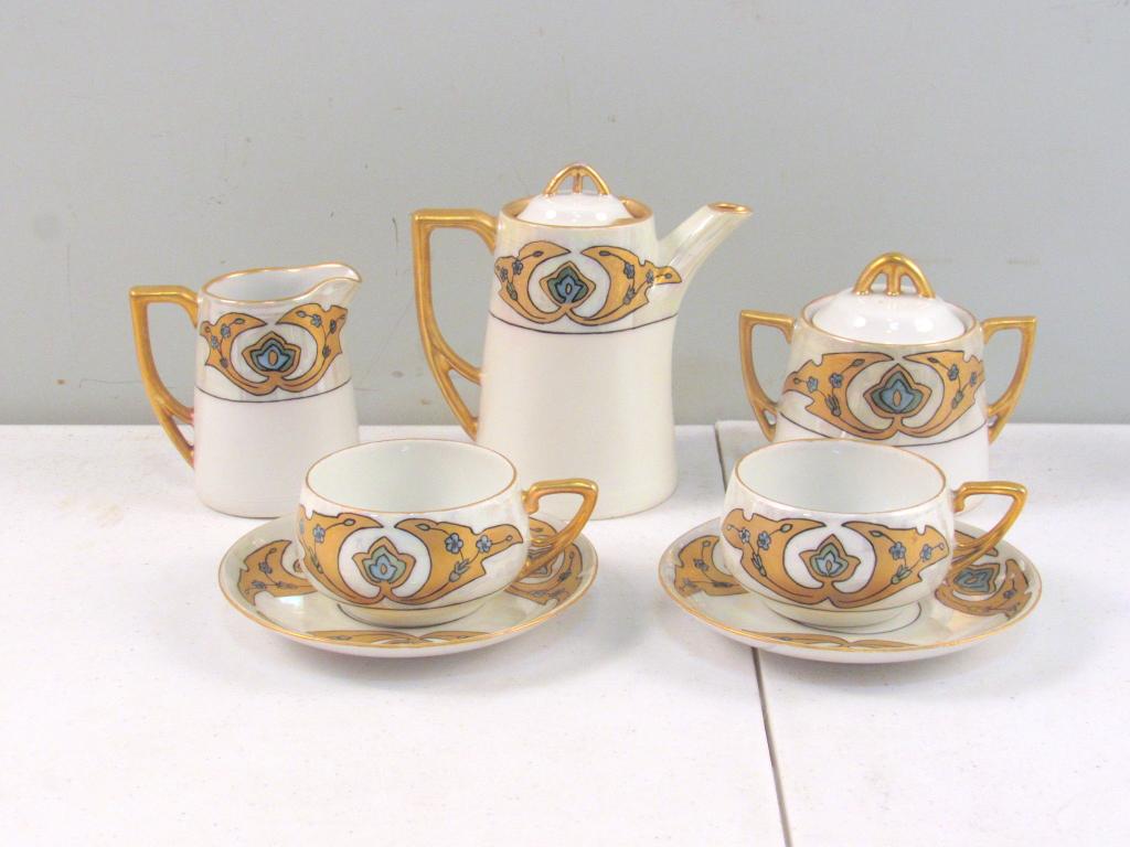 5 Piece Art Nouveau Porcelain Tea Set: KPM Altwasser marks. (A Tarrytown NY Estate)