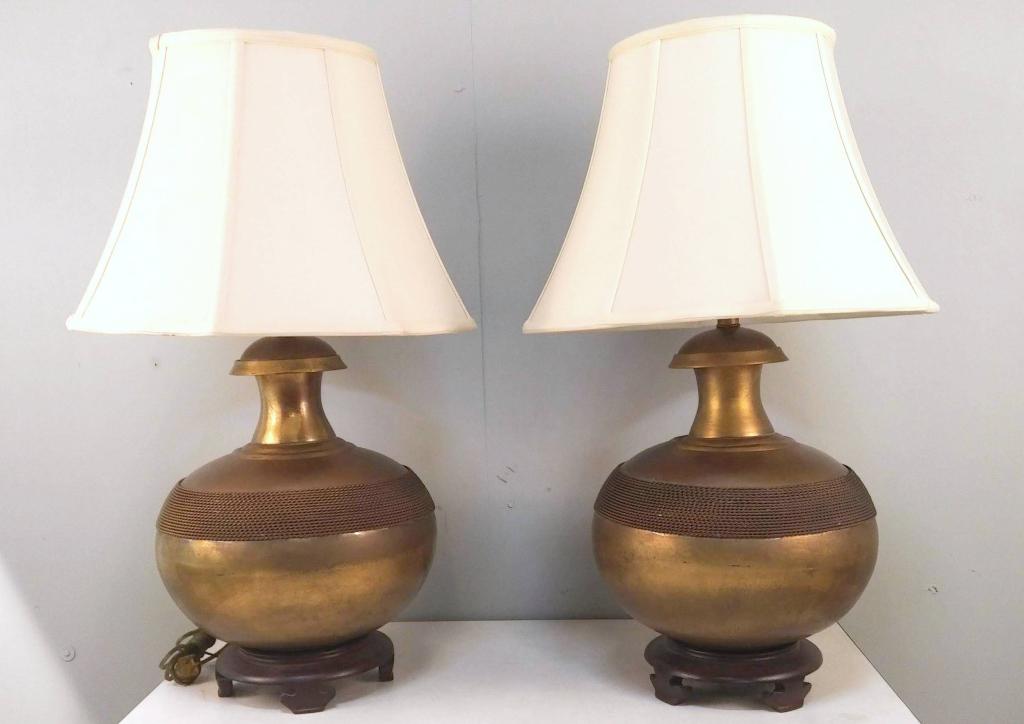 Pair Mid Century Brass Vase Lamps (1 of 7)