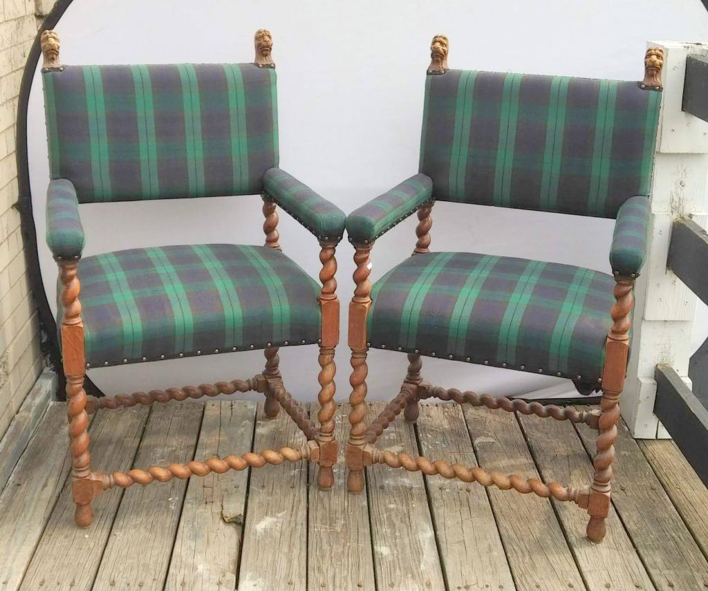 Pair Oak Carved Chairs (1 of 6)