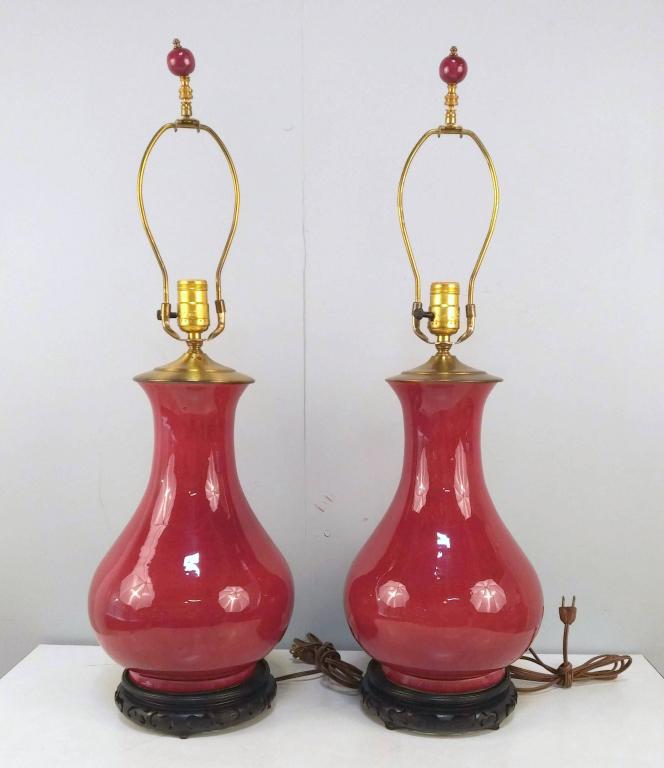 Pair Chinese Sang de Boeuf Vase Lamps (1 of 8)