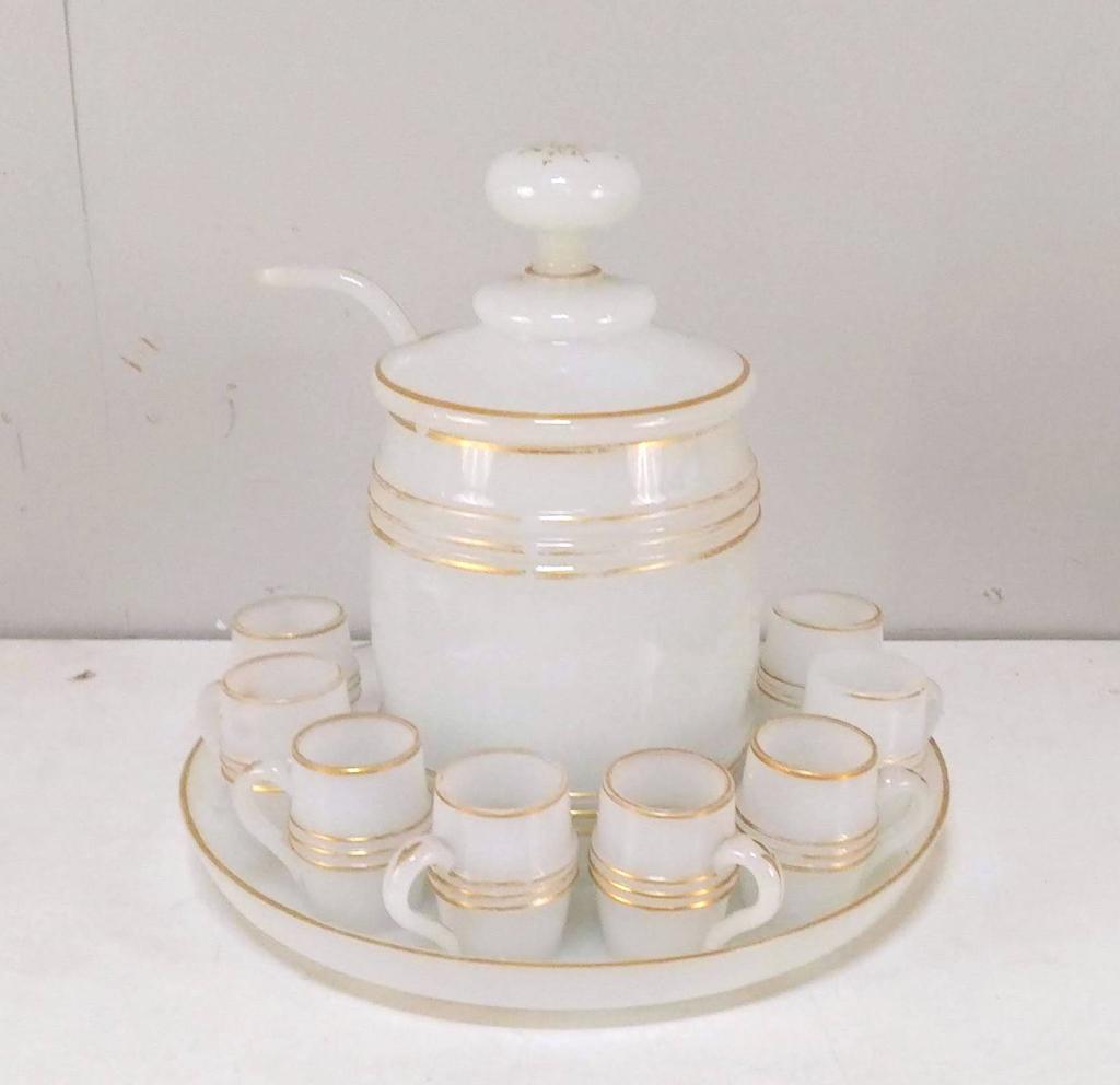 11 Piece White Opaline Punch Barrel Set (1 of 6)