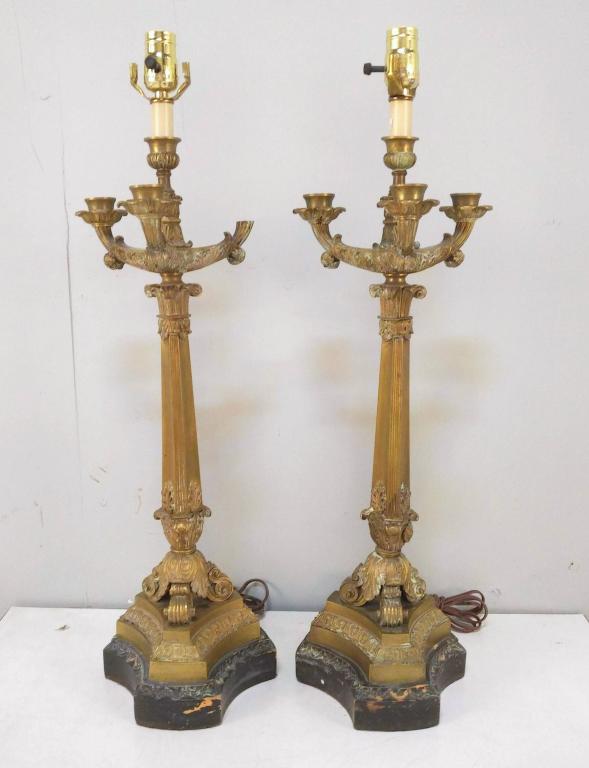 Pair French Bronze Candelabra Lamps (1 of 6)