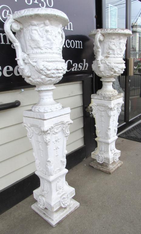 Pair Concrete Urns on Pedestals (1 of 6)