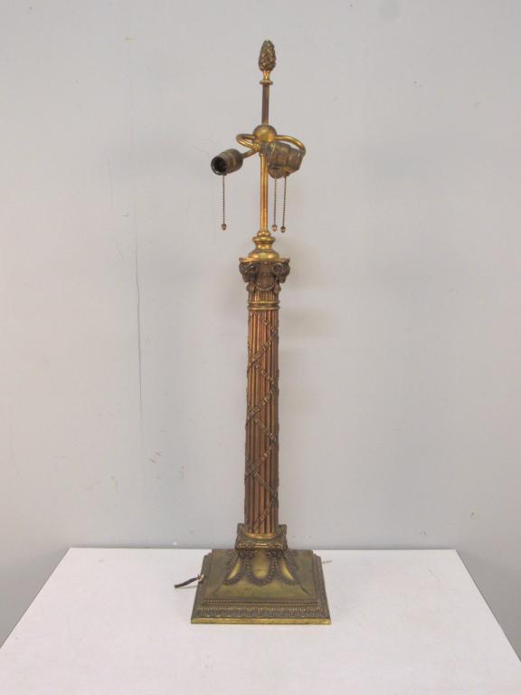Empire Style Gilt Metal Column Lamp (1 of 5)