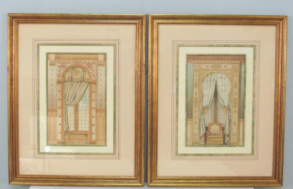 Pair Hand Colored Interior View Prints (1 of 5)
