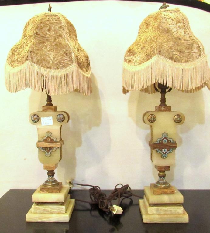 Pair Champleve Lamps (422-231C): 5.25" x 5.25" x 26"