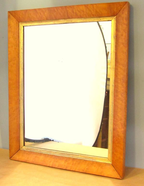Antique American Curly Maple Mirror: Interior gilt trim. 32" x 26" (From a Scarsdale, NY Estate)