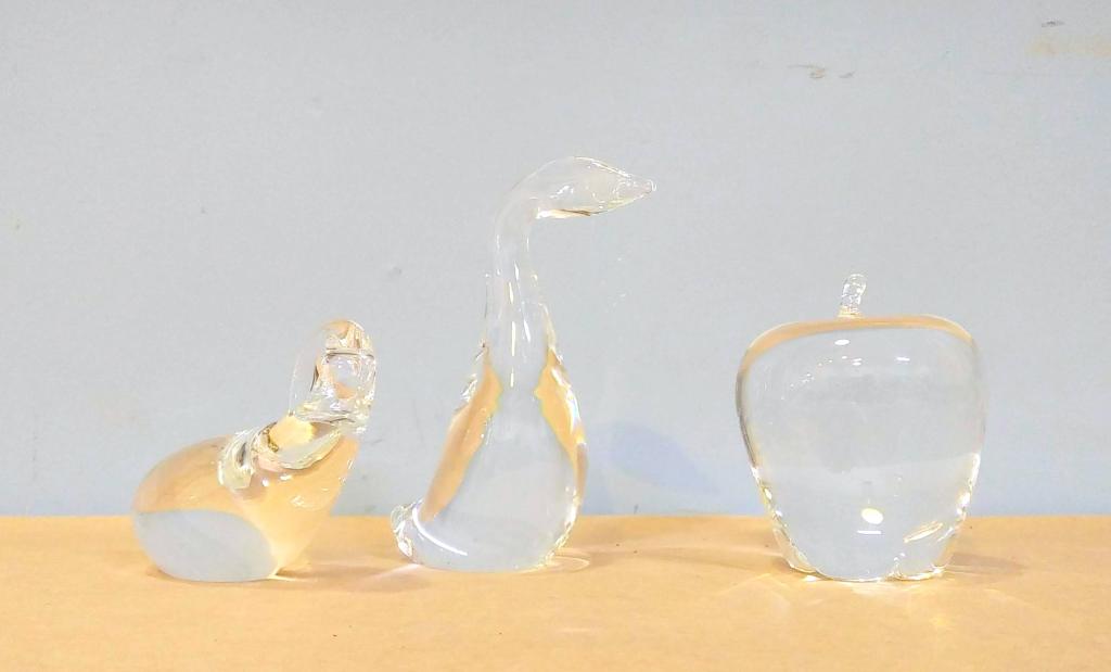 3 Steuben Articles: 2 Swans and an Apple (From a Scarsdale NY Estate)