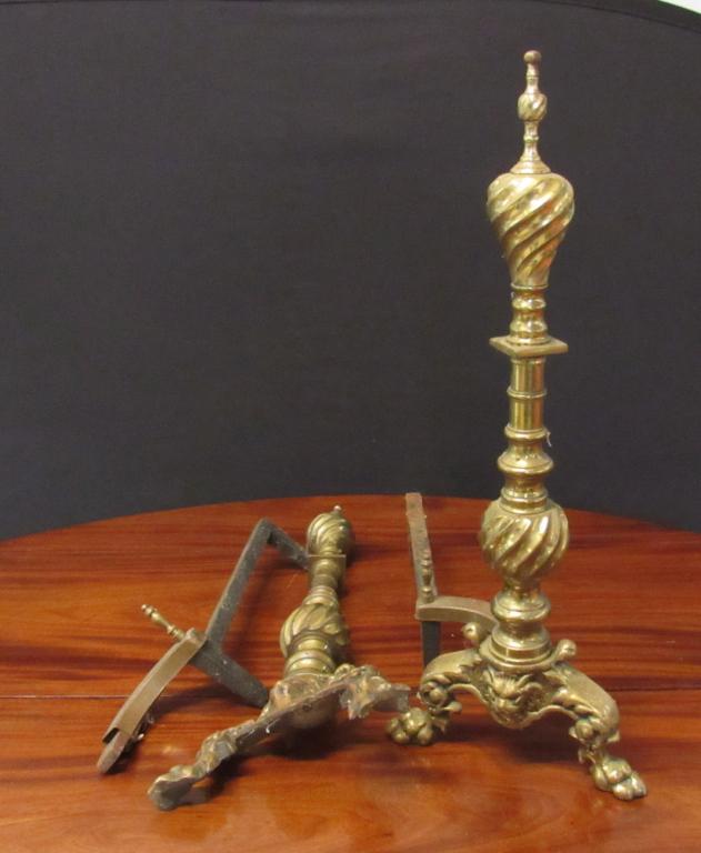 Pair American Brass Andirons: As is as shown.