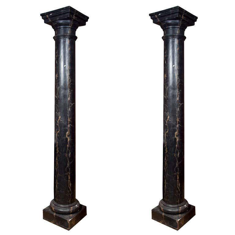 Pair of Faux Marble Painted Black Cement Pedestals (1 of 5)