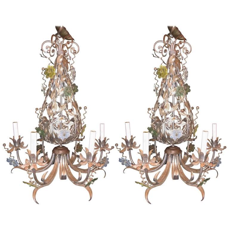 Pair of Silver Overlay Tole Metal Chandeliers (1 of 10)