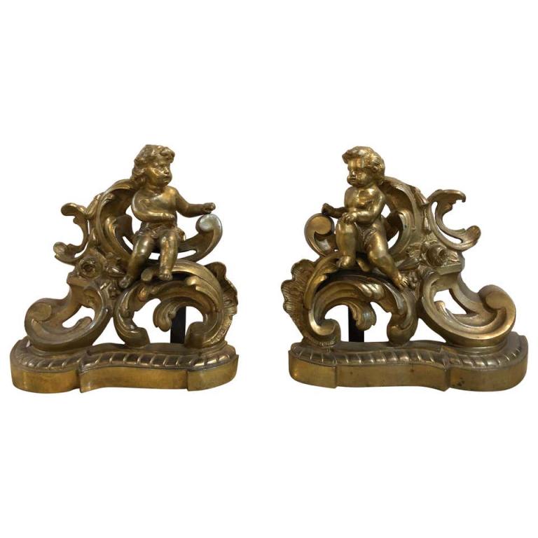 Pair of Bronze Cherub Andirons (1 of 9)