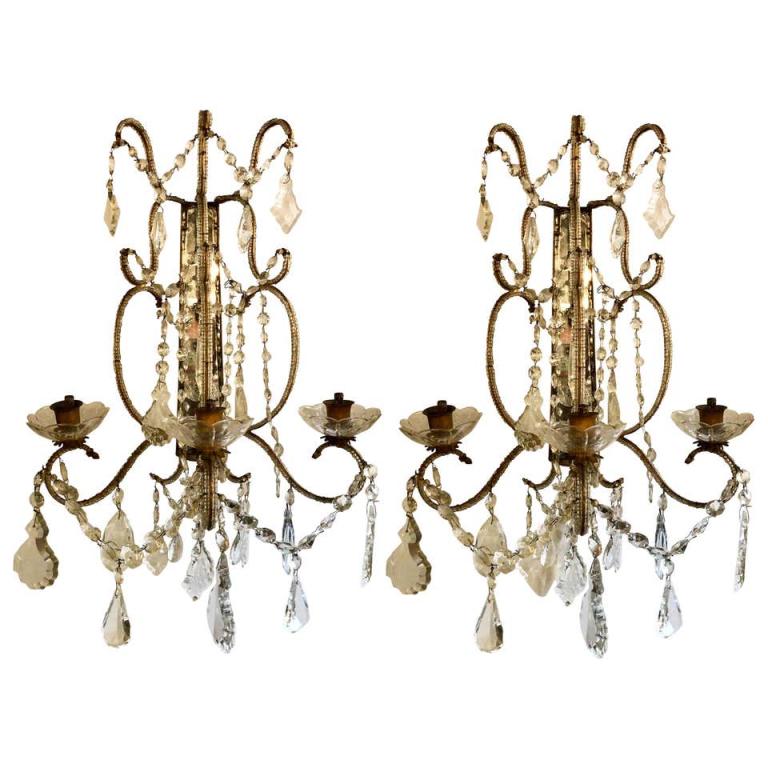 Pair of Venetian Three-Arm Mirror Back Wall Sconce (1 of 6)