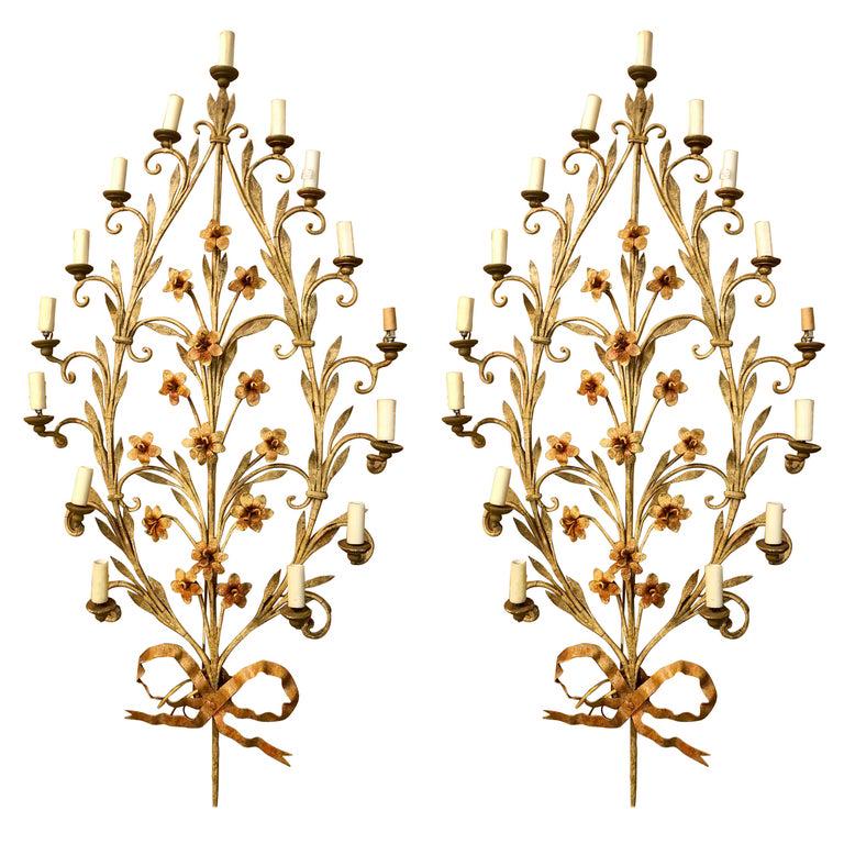 Pair of Italian Fifteen-Light Wall Sconces. Metal (1 of 9)