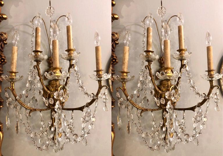 Pair Five Light Bronze and Crystal Wall Sconces (1 of 10)