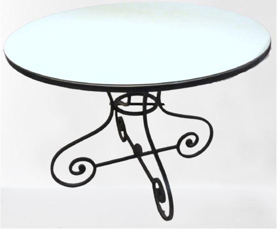Glass Top Iron Legged Table: 42" d x 30" h