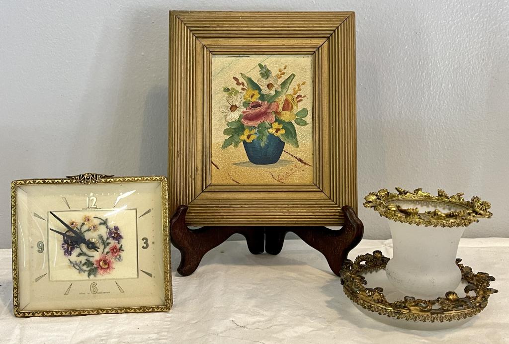 Vanity Articles -Signed E. Linnel Floral Oil on Canvas (1 of 8)