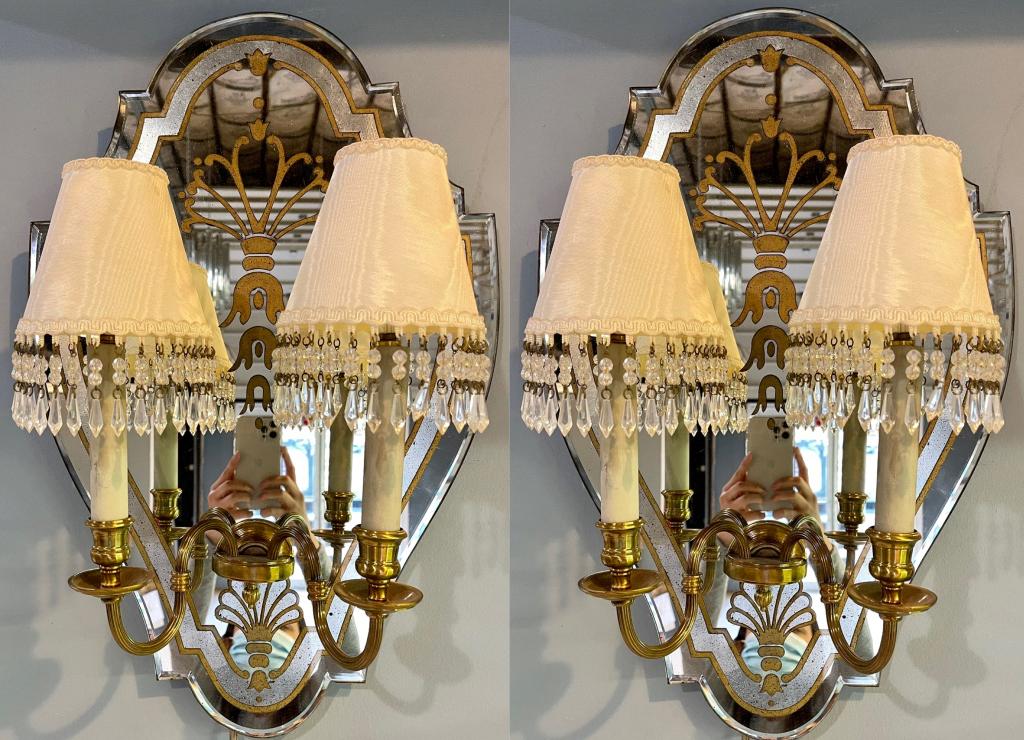 Pair of Jansen Style Mirrored Back Sconces (1 of 7)