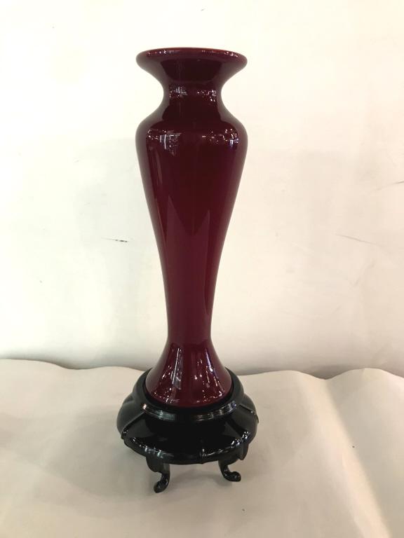 Oriental Cranberry Vase on Stand Signed (1 of 11)