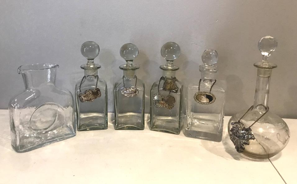 6 Glass Liquor Bottles with Sterling Silver Tags (1 of 11)