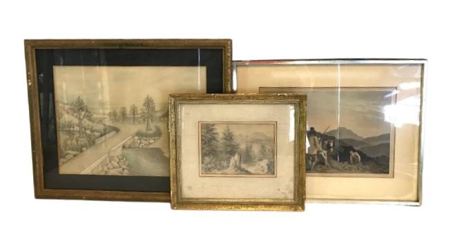 3 Signed Prints: All scenic depictions of nature. 1 black and white. 2 with color. In good condition, frames have minor scratches and markings. Largest: 10.75" x 14.75" (15.75" x 19.75")