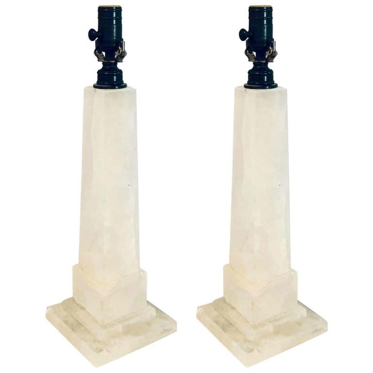 Pair of Neoclassical Style Rock Crystal Obelisk Lamps (1 of 7)