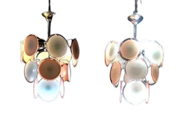 Pair Art Deco Pink and White Murano Chandelier (1 of 18)