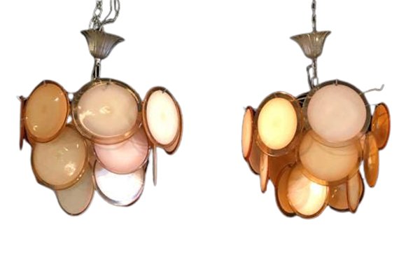 Pair Art Deco Pink & White Murano Chandeliers (1 of 15)