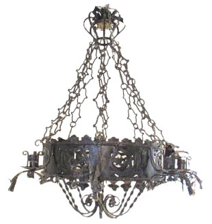 Large Ebonized Wrought Iron Chandelier (1 of 10)