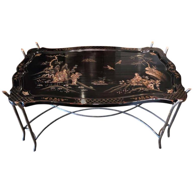 Elegant Black Chinoiserie Coffee or Cocktail Table (1 of 14)