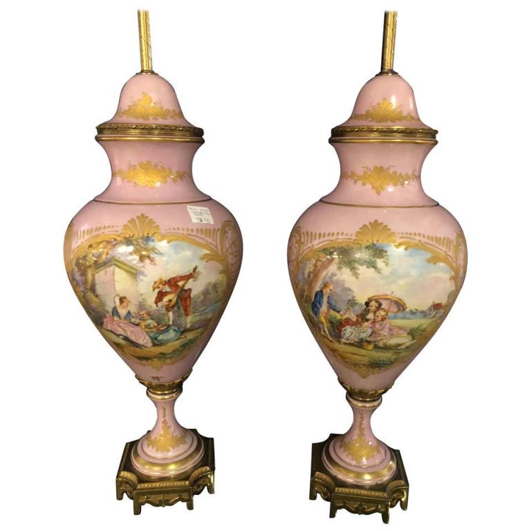 Pair of Old French Sevres Marked Lidden Urns MAL (1 of 18)