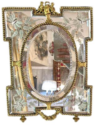 A Dore Bronze Etched Vanity Mirror Cherubs on Stand (1 of 9)