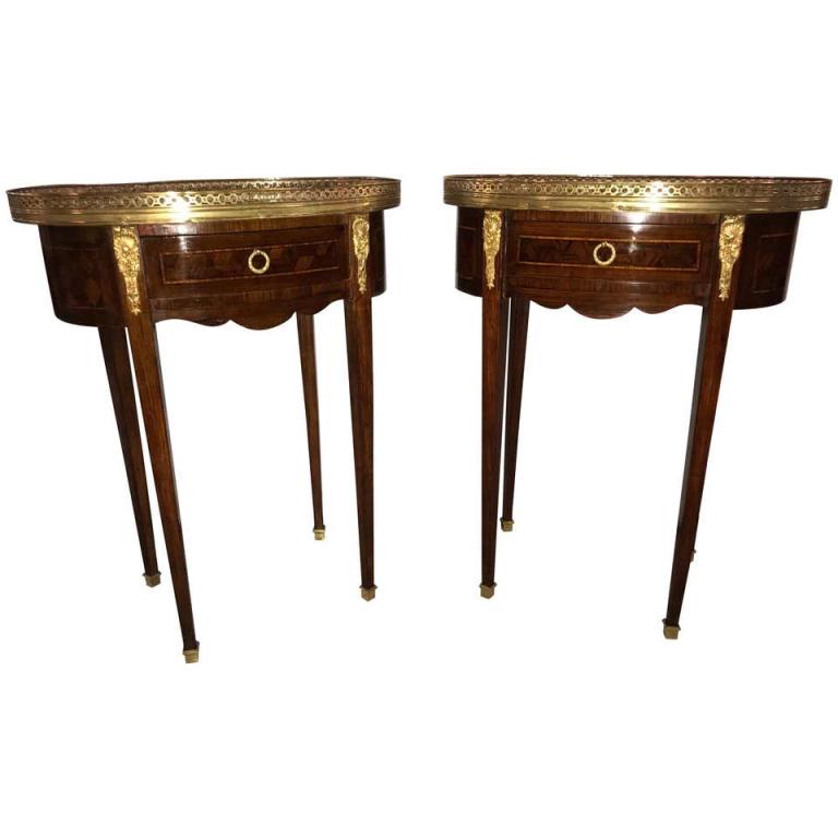 Pair of Parquetry Inlaid Oval Marble-Top End Table (1 of 10)
