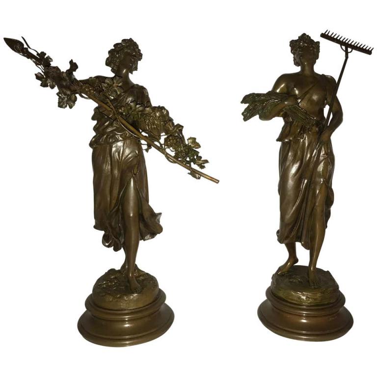 Bronze 19th Cent Figures Bare Breasted Female Gardeners (1 of 17)