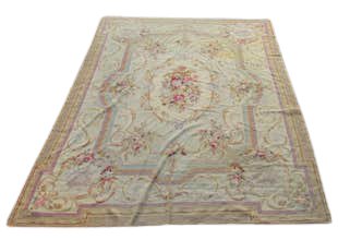 Needlepoint Carpet - 8: Aubusson pattern. Stained in upper right corner, please see pictures. Beautiful pattern. Measures: 8' 7" x 11' 9"