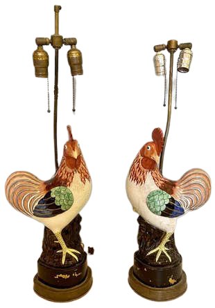 Pair Chinese Export Rooster Lamps Prov Sothebys NY (1 of 7)