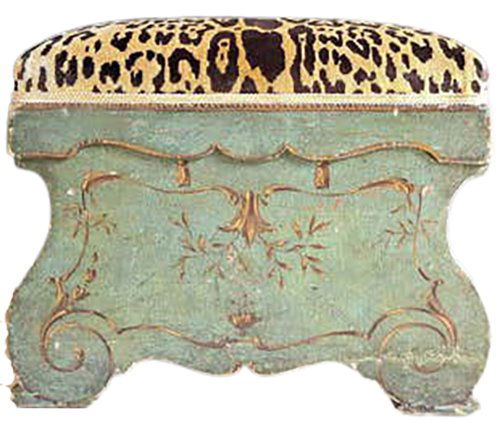 Italian Painted Bench with Animal Print Upholstery (1 of 9)