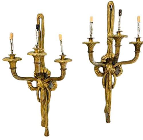 Pair of 19th Cent. Gilt Bronze Louis XVI Sconces (32) (1 of 11)