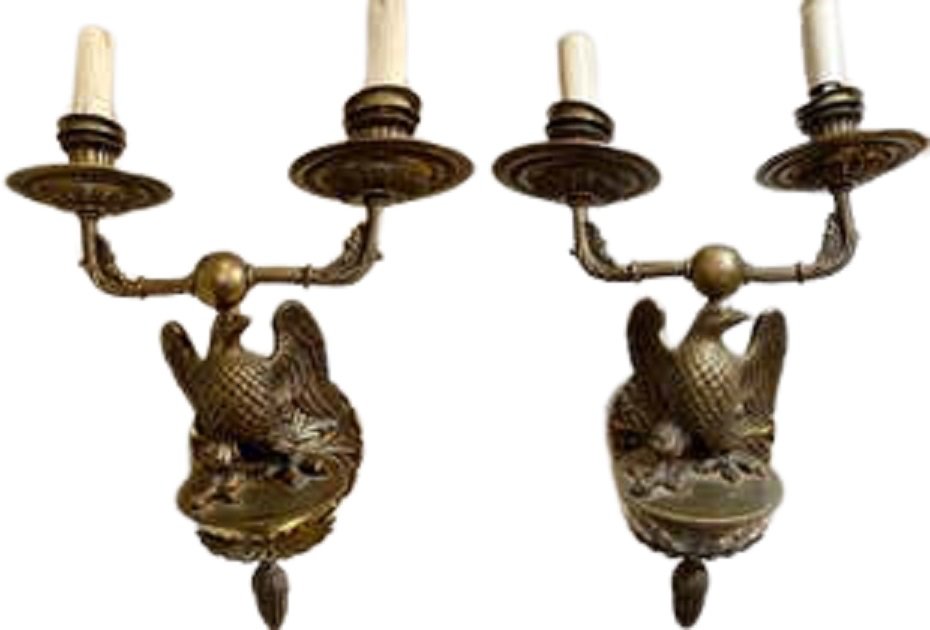 Pair of Bronze Federal Eagle Sconces (1 of 9)